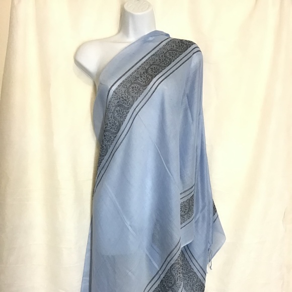 Blue black woven embroidery stole scarf - Picture 3 of 6